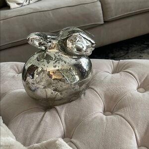 Pottery Barn Silver mercury glass Ceramic Bunny Figurine